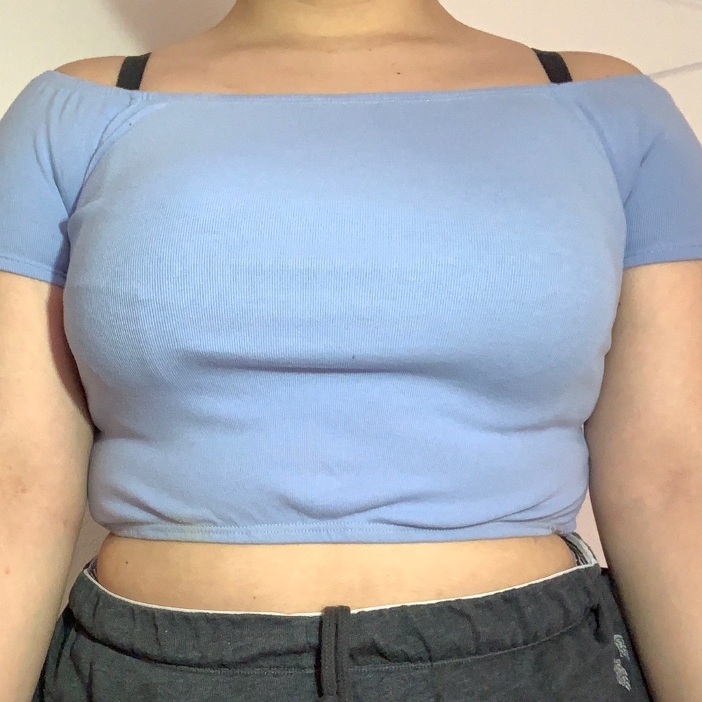 Pale blue off the shoulder crop top from Pacsun
